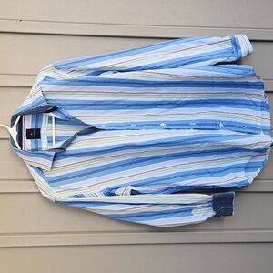 Taylor Byrd Shirt Mens Shirt Large Long Sleeve Striped Blue White